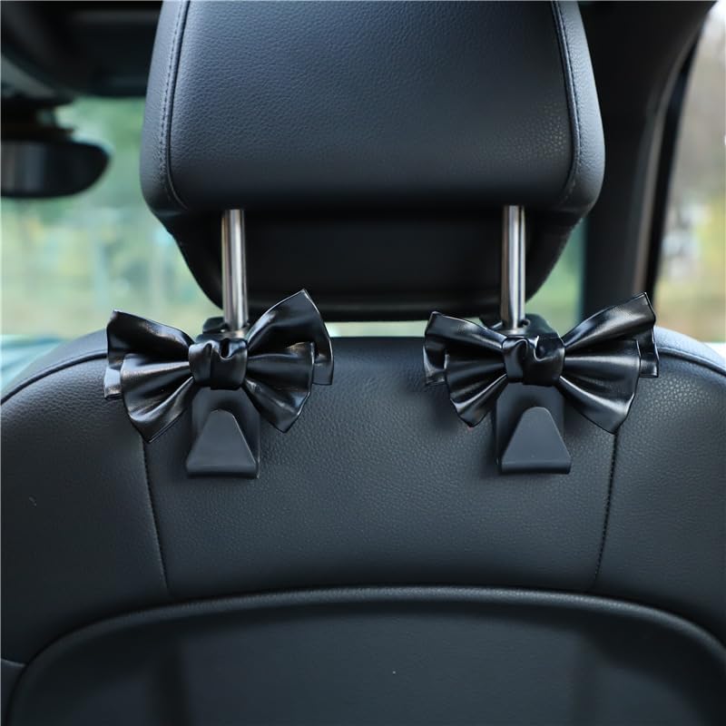 LIFOPY 2 Pack Car Purse Hooks, Cute Bow Car Seat Headrest Hook Hanger for Purses and Bags, Space-Saving Car Accessory(black) - Image 1